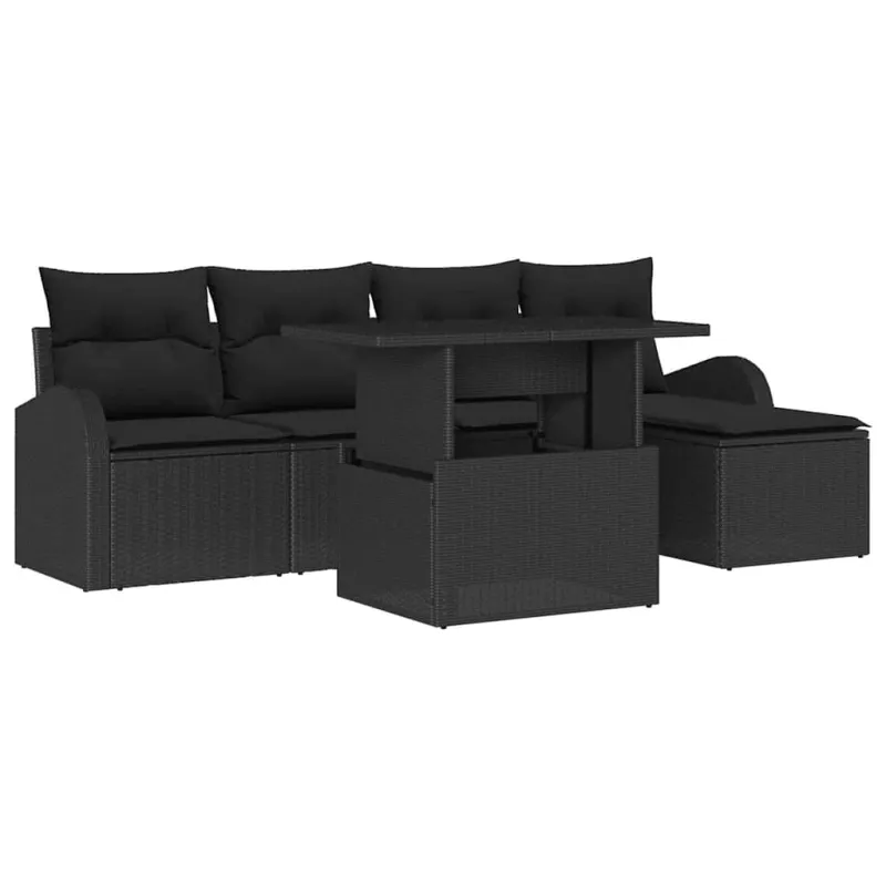 Sodo Sofų Rinkinys su pagalve 6 pcs Juoda Poli ratanas