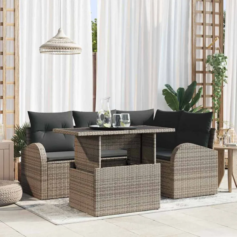 Sodo Sofų Rinkinys su pagalve 5 pcs Pilka Poli ratanas