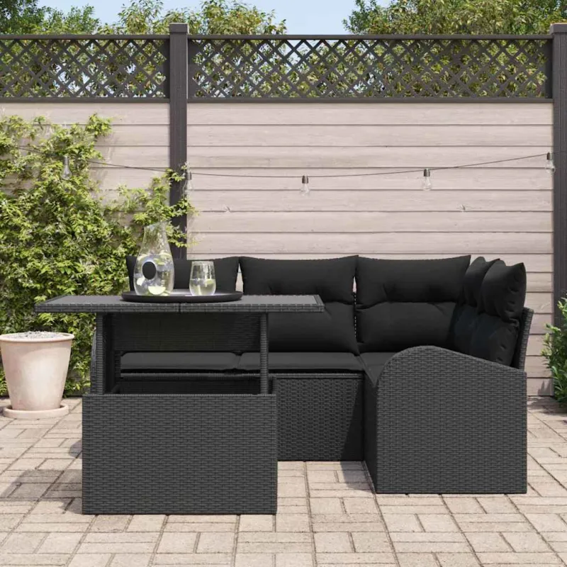 Sodo Sofų Rinkinys su pagalve 5 pcs Juoda Poli ratanas