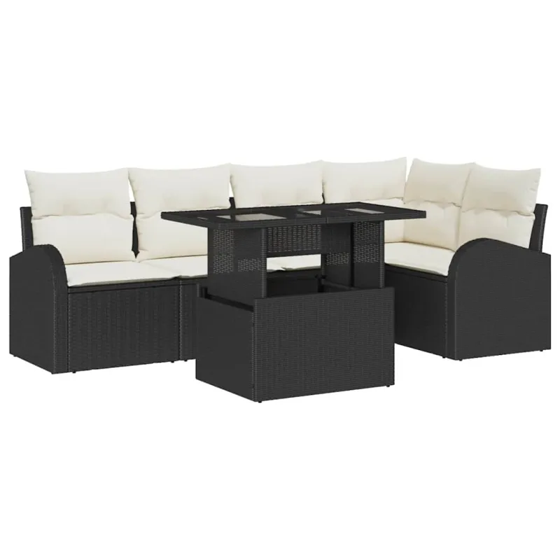 Sodo Sofų Rinkinys su pagalve 6 pcs Juoda Poli ratanas