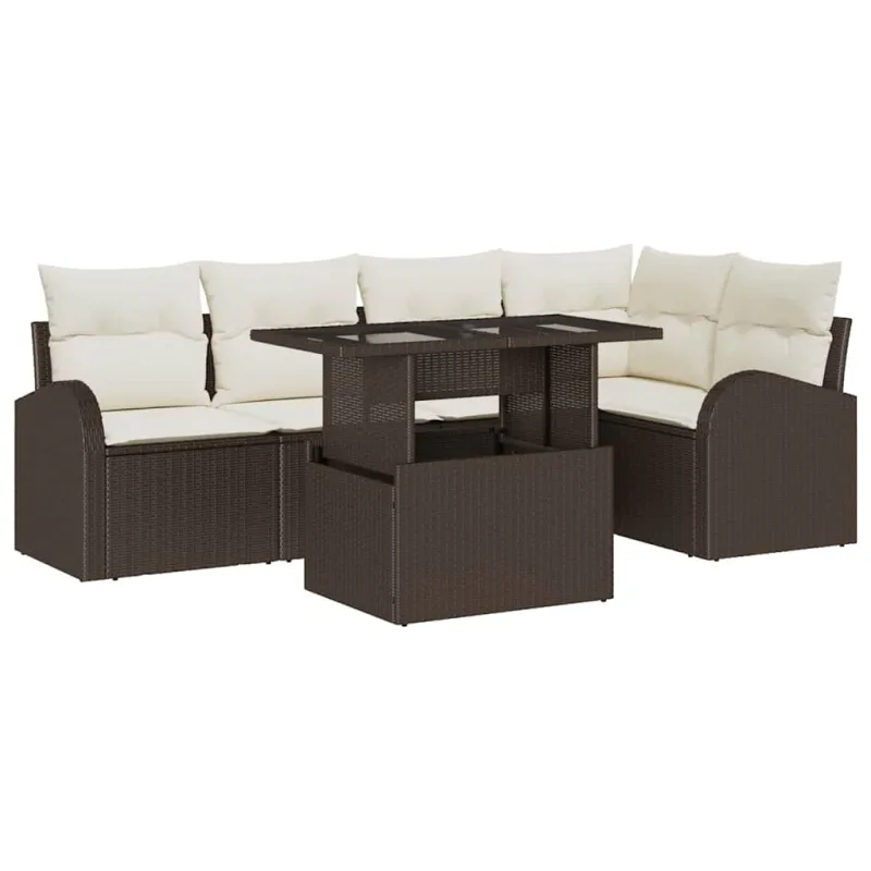 Sodo Sofų Rinkinys su pagalve 6 pcs Ruda Poli ratanas