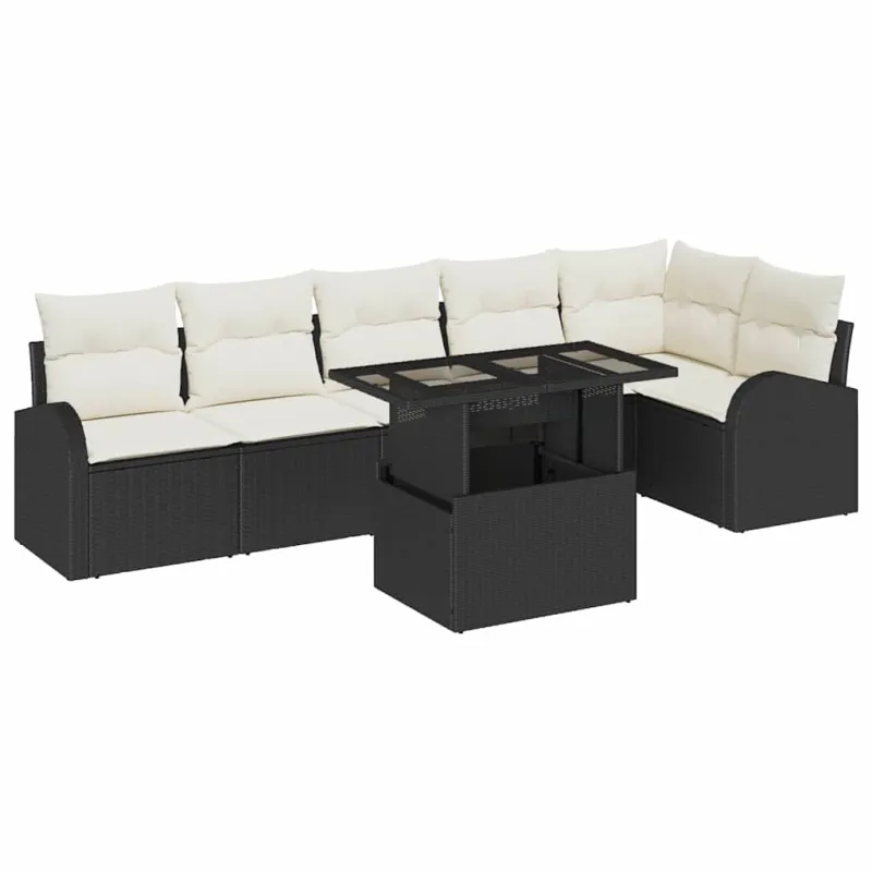 Sodo Sofų Rinkinys su pagalve 7 pcs Juoda Poli ratanas