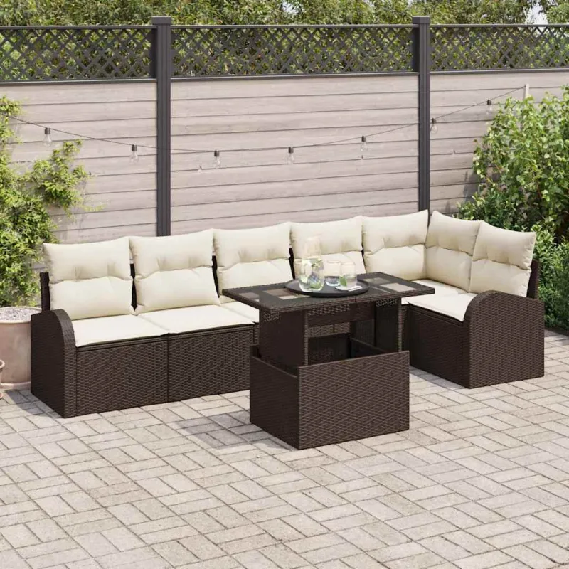 Sodo Sofų Rinkinys su pagalve 7 pcs Ruda Poli ratanas