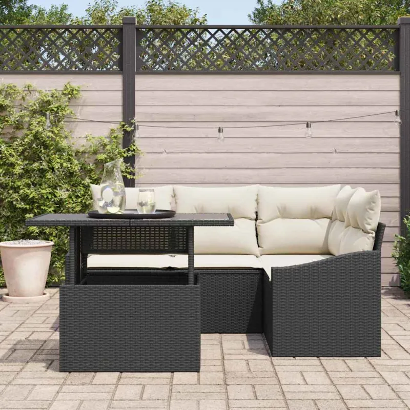 Sodo Sofų Rinkinys su pagalve su pagalve 5 pcs Juoda ir kreminė