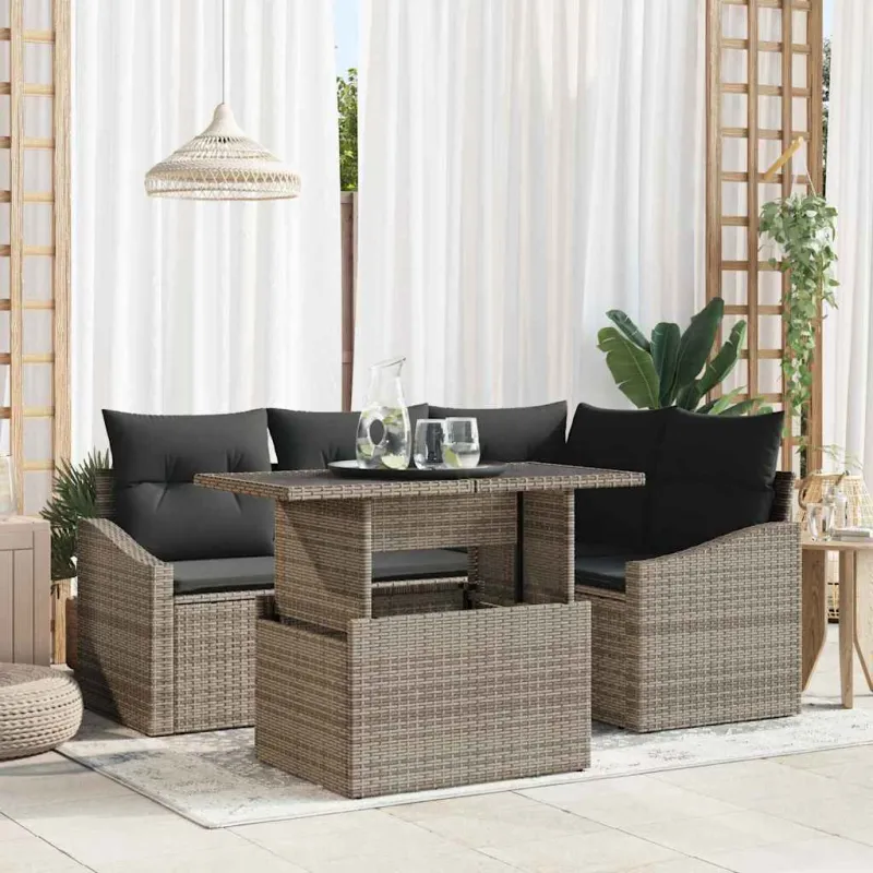 Sodo Sofų Rinkinys su pagalve su saugykla 5 pcs Pilka