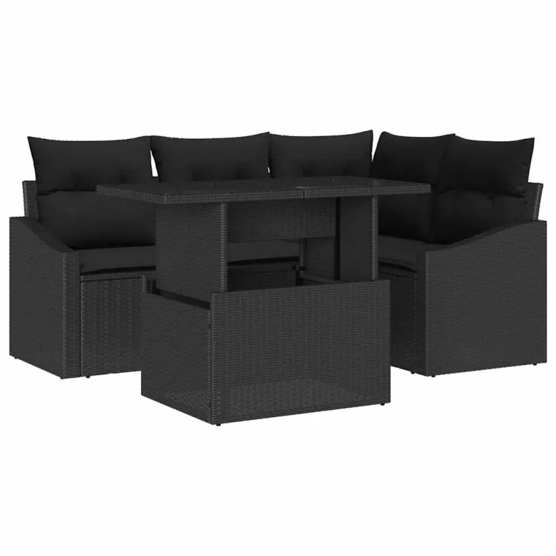 Sodo Sofų Rinkinys su pagalve su saugykla 5 pcs Juoda