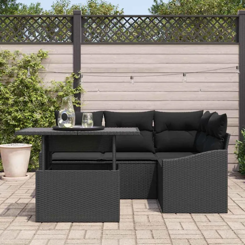 Sodo Sofų Rinkinys su pagalve su saugykla 5 pcs Juoda