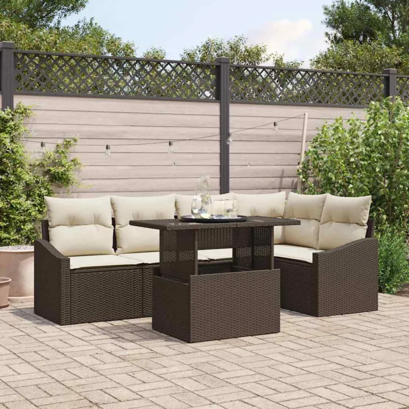 Sodo Sofų Rinkinys su pagalve 6 pcs Ruda ir grietinėlė