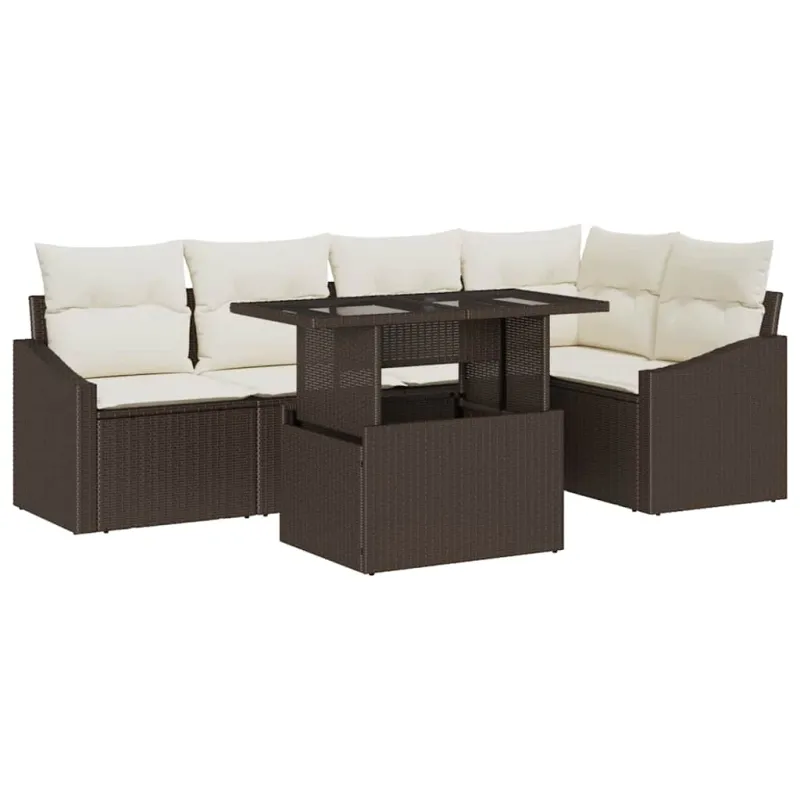 Sodo Sofų Rinkinys su pagalve 6 pcs Ruda ir grietinėlė