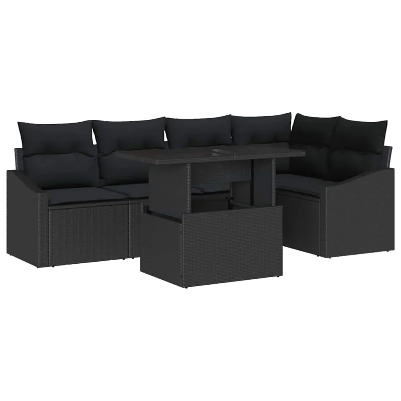 Sodo Sofų Rinkinys su pagalve su saugykla 6 pcs Juoda