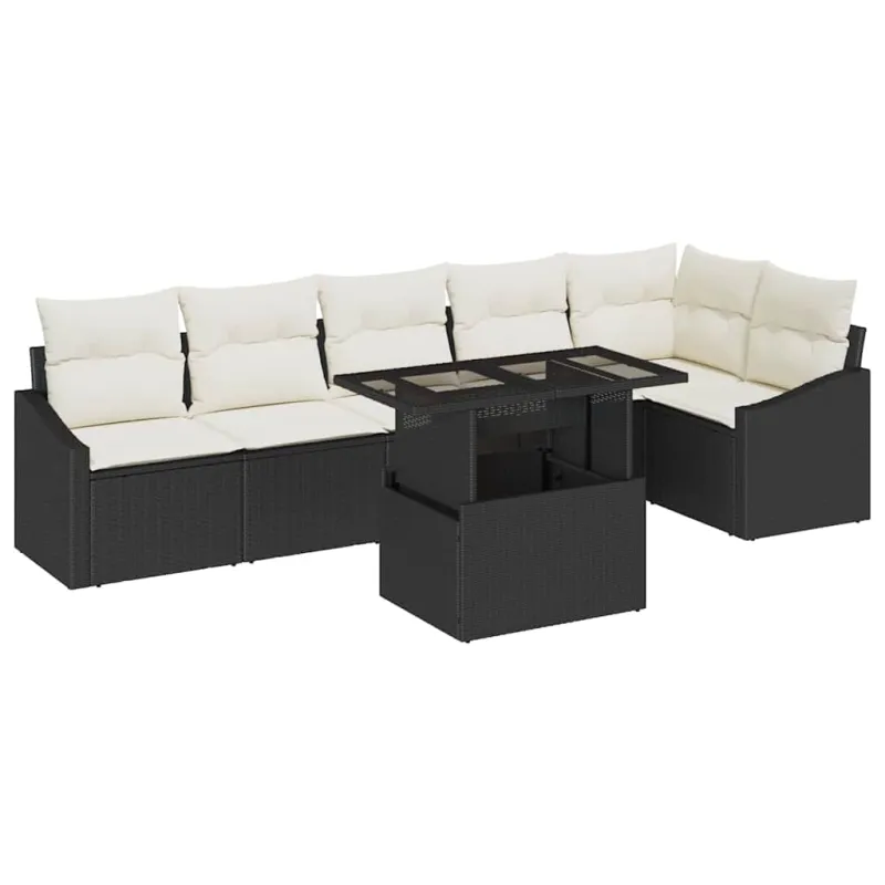 Sodo Sofų Rinkinys su pagalve su pagalve 7 pcs Juoda ir kreminė