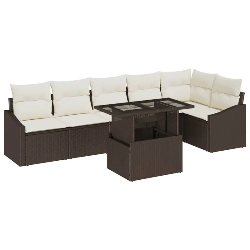 Sodo Sofų Rinkinys su pagalve 7 pcs Ruda ir grietinėlė