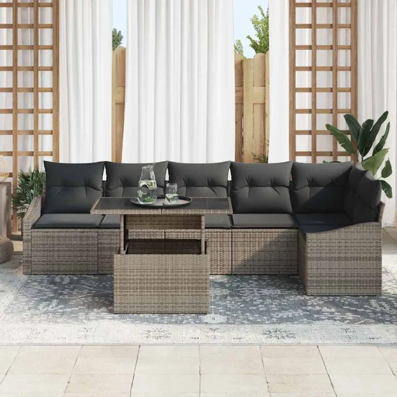 Sodo Sofų Rinkinys su pagalve su saugykla 7 pcs Pilka