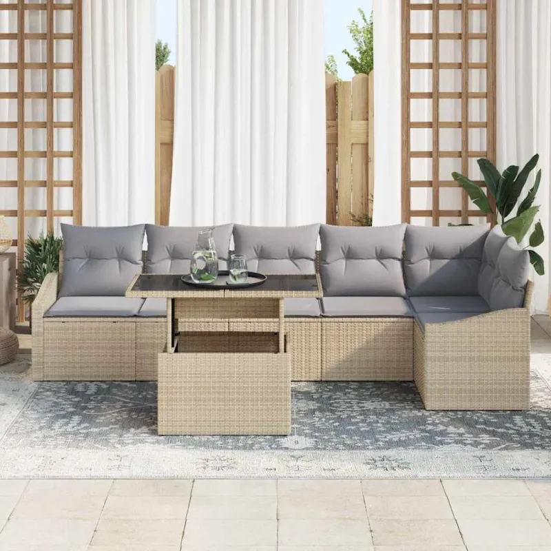 Sodo Sofų Rinkinys su pagalve 7 pcs Bežinė ir šviesiai pilka