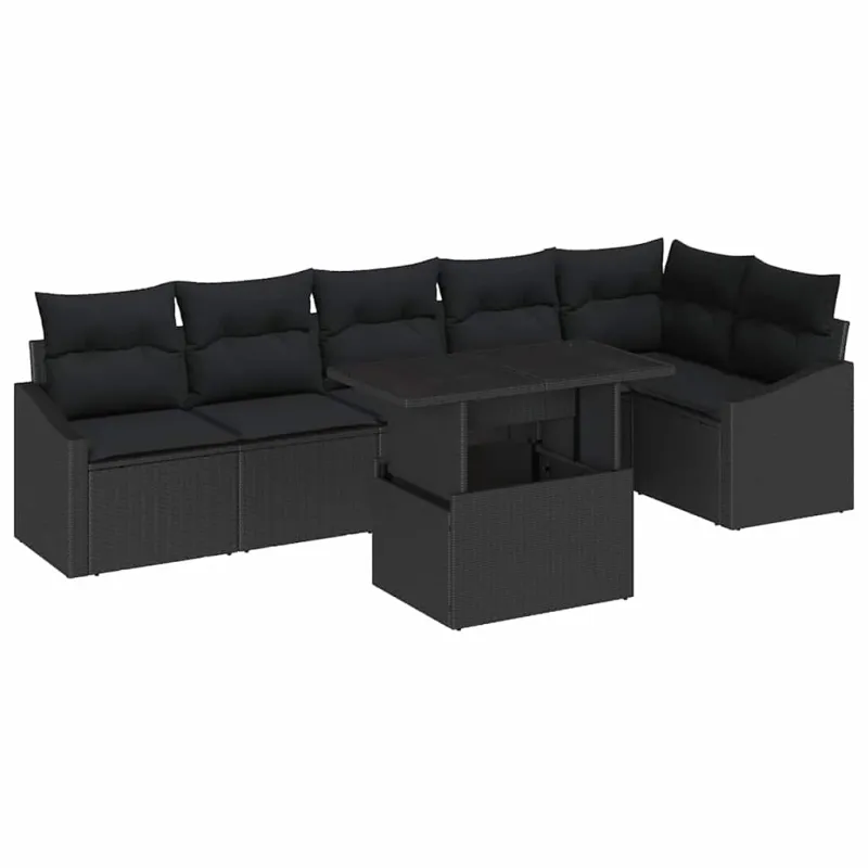 Sodo Sofų Rinkinys su pagalve su saugykla 7 pcs Juoda