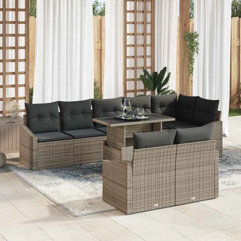 Sodo Sofų Rinkinys su pagalve su saugykla 9 pcs Pilka