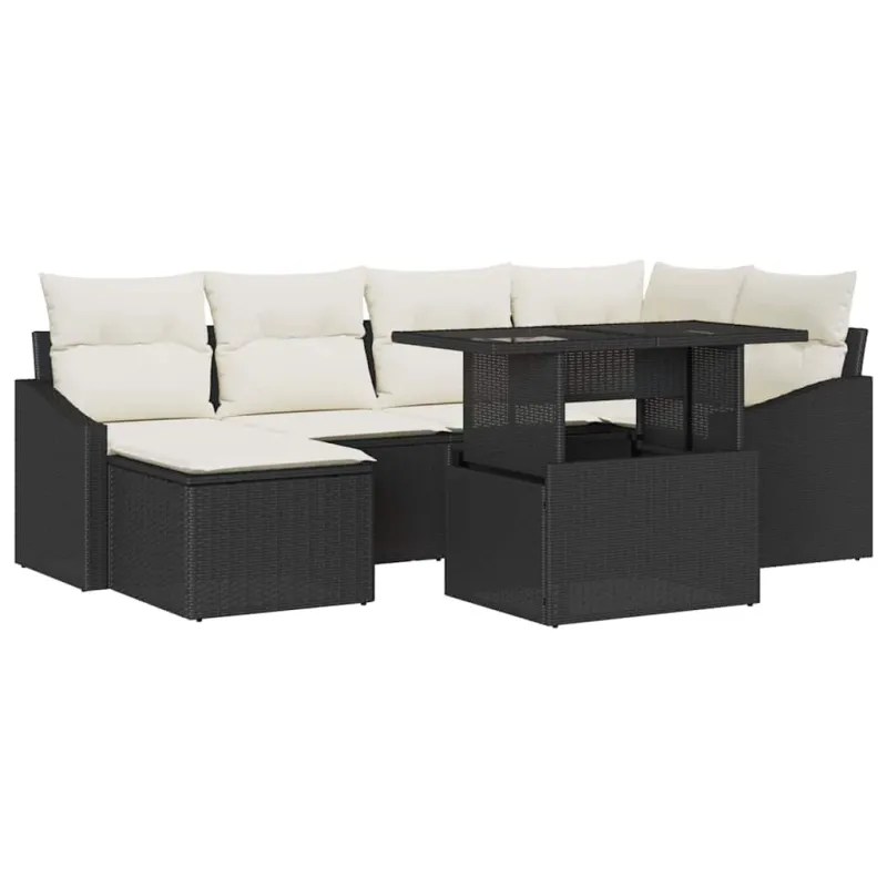 Sodo Sofų Rinkinys su pagalve 7 pcs Juoda ir kreminė