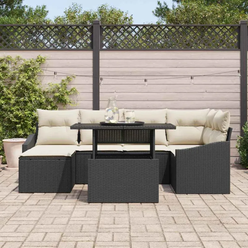 Sodo Sofų Rinkinys su pagalve 7 pcs Juoda ir kreminė