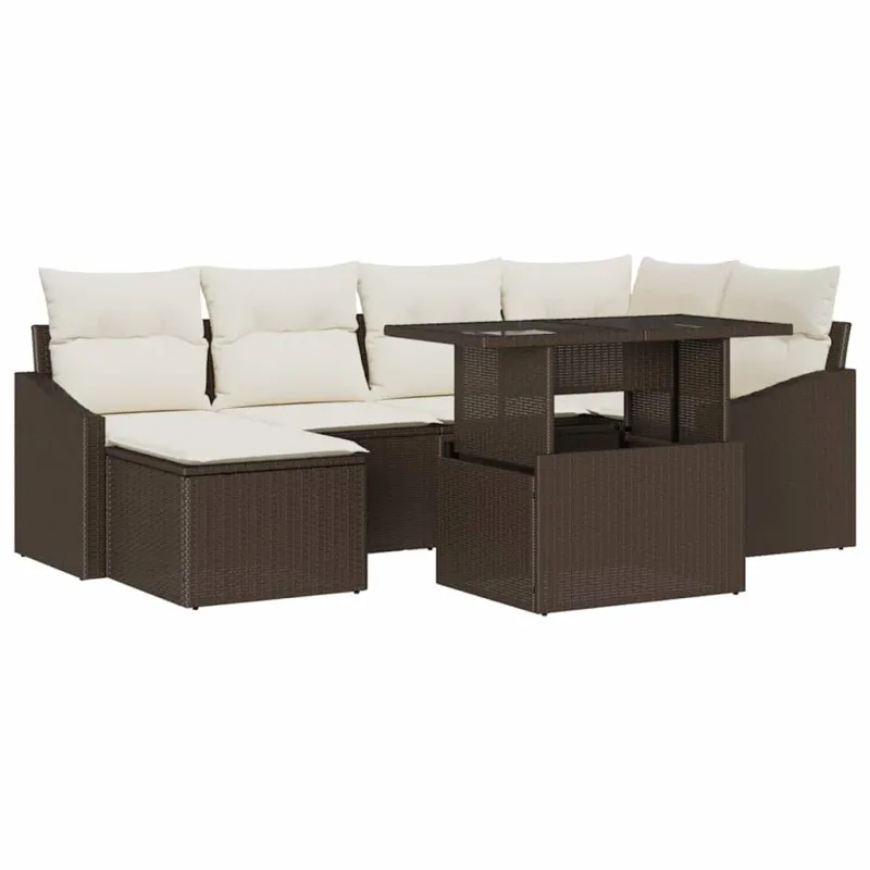 Sodo Sofų Rinkinys su pagalve 7 pcs Ruda ir grietinėlė