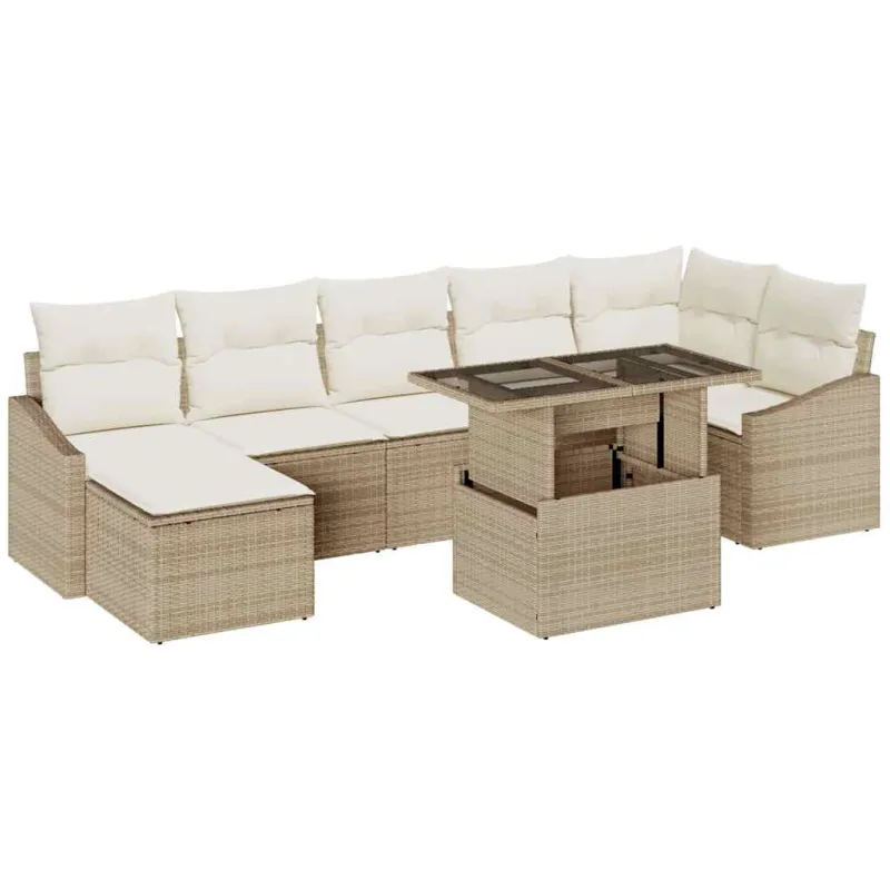 Sodo Sofų Rinkinys su pagalve 8 pcs Bežinė ir kreminė