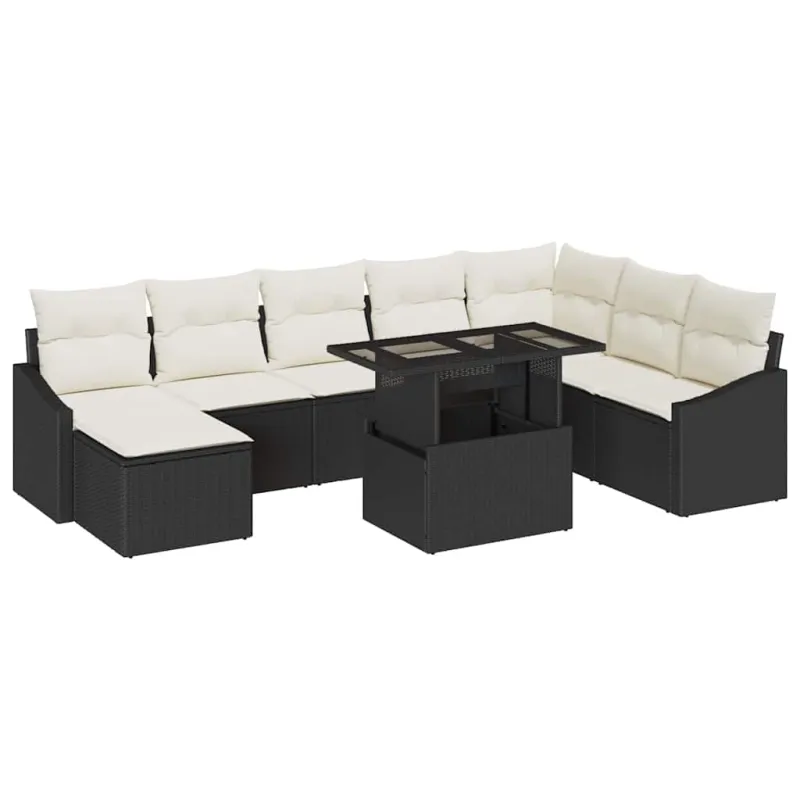 Sodo Sofų Rinkinys su pagalve 9 pcs Juoda ir kreminė