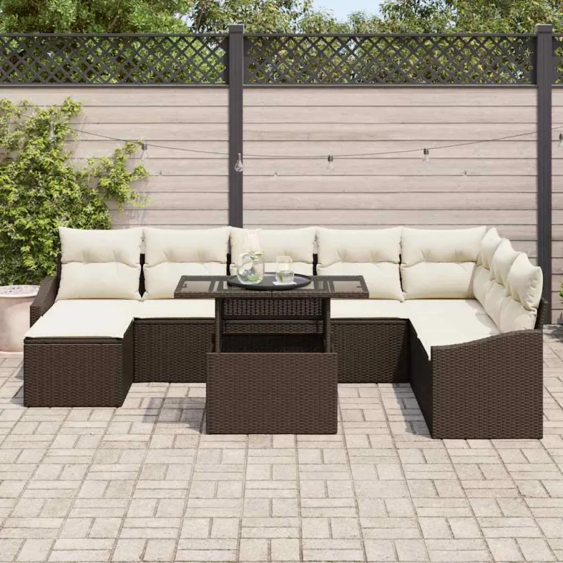 Sodo Sofų Rinkinys su pagalve 9 pcs Ruda ir grietinėlė