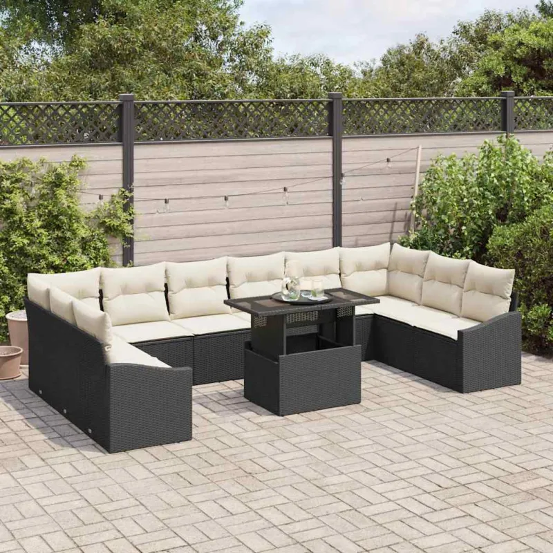 Sodo Sofų Rinkinys su pagalve 11 pcs Juoda ir kreminė