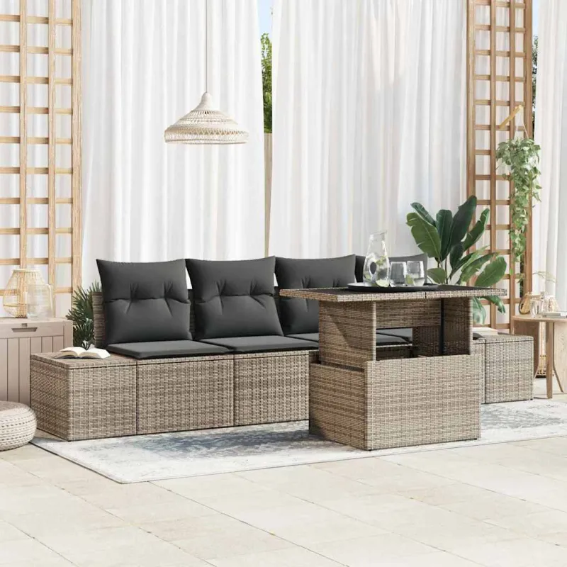 Sodo Sofų Rinkinys su pagalve su saugykla 5 pcs Pilka