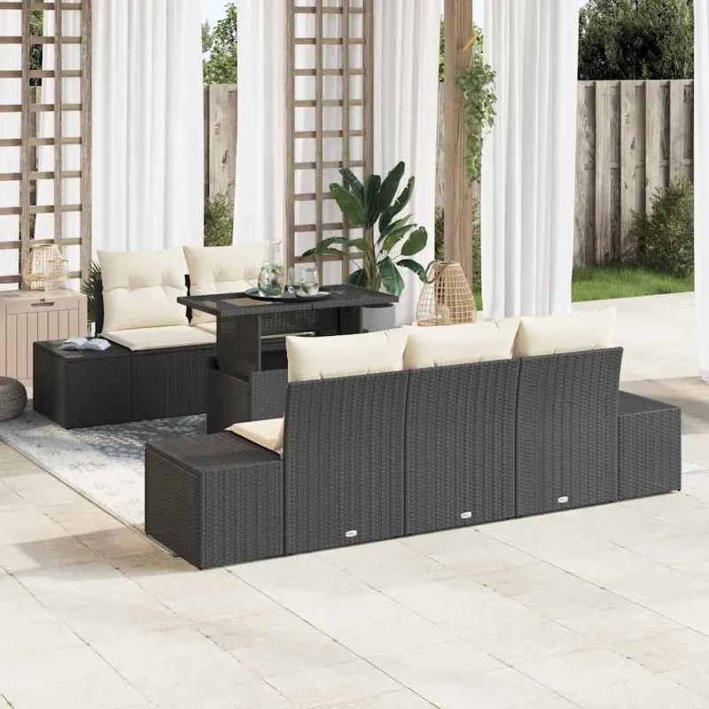 Sodo Sofų Rinkinys su pagalve su pagalve 6 pcs Juoda ir kreminė