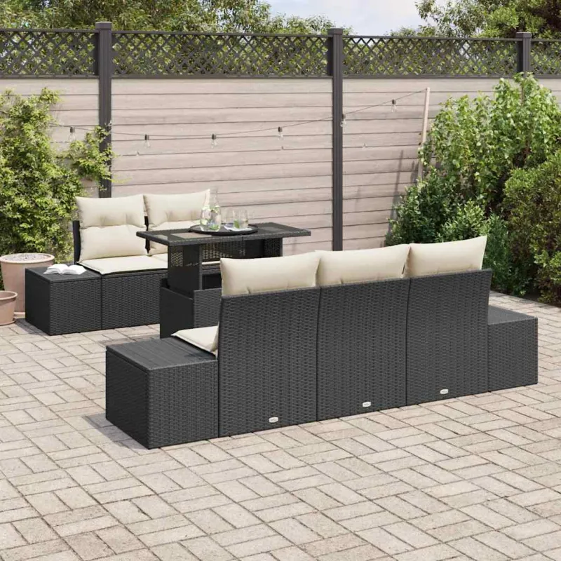 Sodo Sofų Rinkinys su pagalve su pagalve 6 pcs Juoda ir kreminė