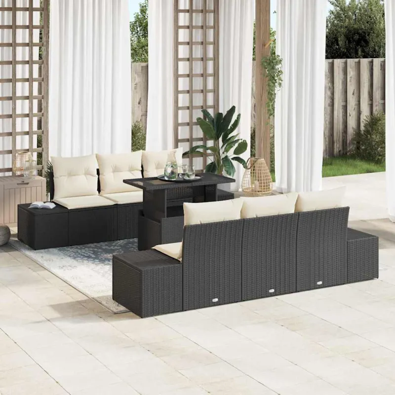 Sodo Sofų Rinkinys su pagalve 7 pcs Juoda ir kreminė