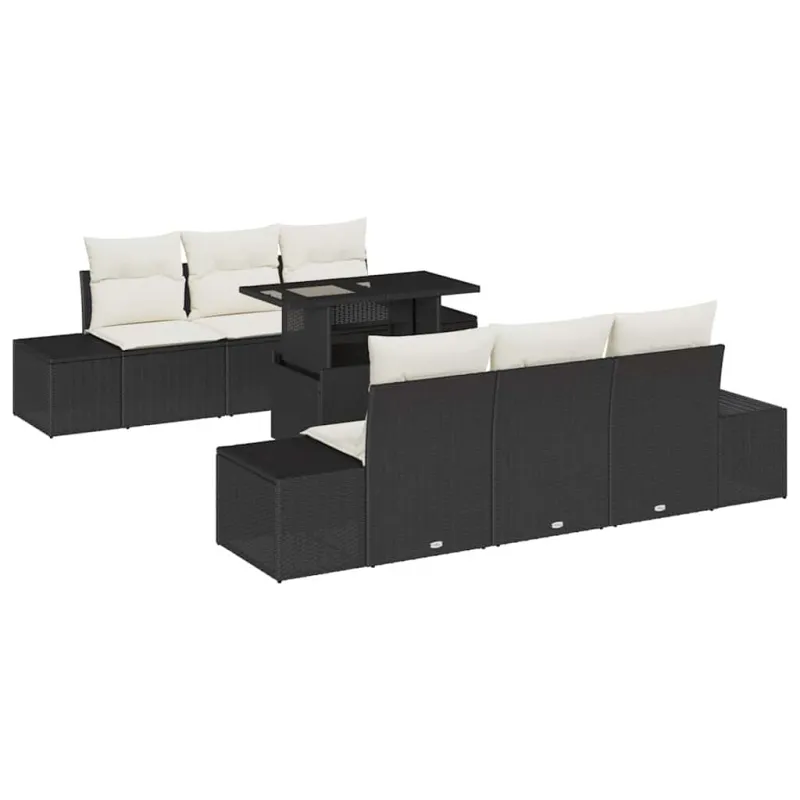 Sodo Sofų Rinkinys su pagalve 7 pcs Juoda ir kreminė