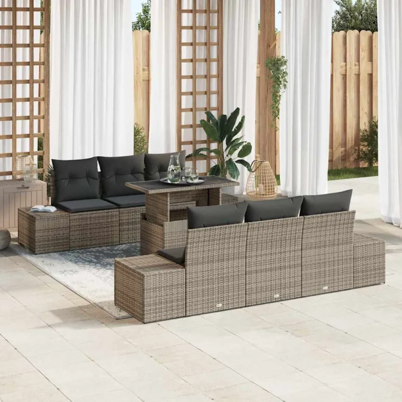 Sodo Sofų Rinkinys su pagalve 7 pcs Pilka