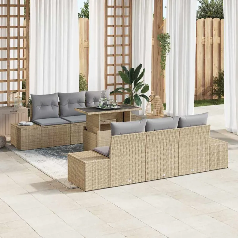Sodo Sofų Rinkinys su pagalve 7 pcs Bežinė ir šviesiai pilka
