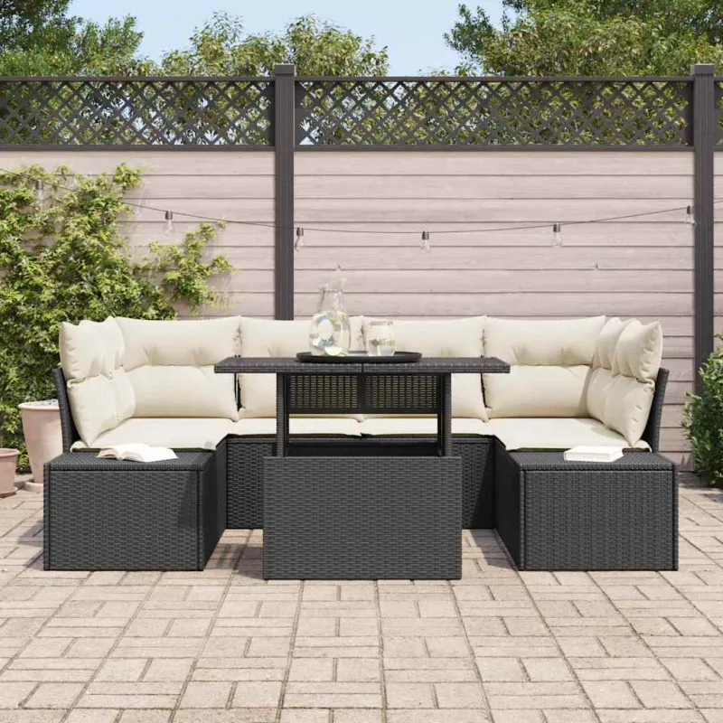 Sodo Sofų Rinkinys su pagalve 7 pcs Juoda ir kreminė