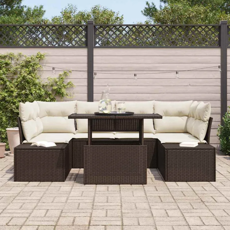 Sodo Sofų Rinkinys su pagalve 7 pcs Ruda ir grietinėlė