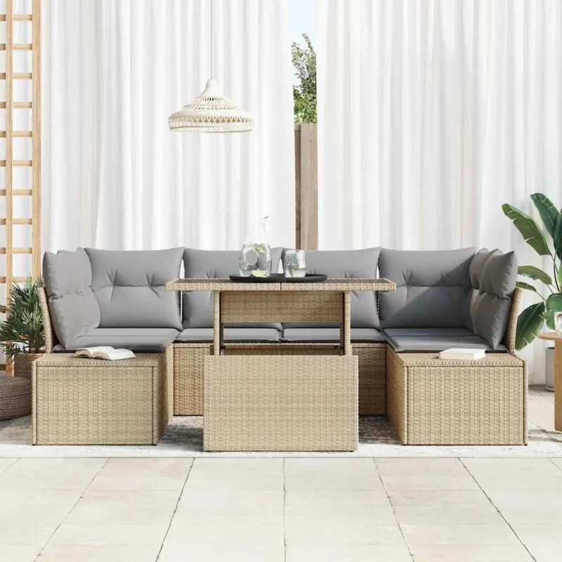 Sodo Sofų Rinkinys su pagalve 7 pcs Bežinė ir šviesiai pilka