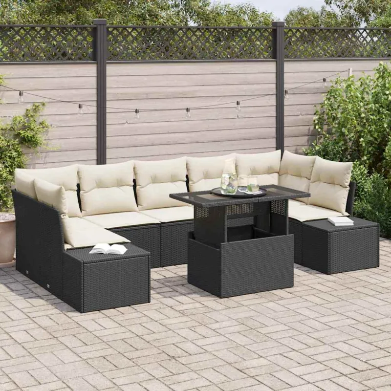Sodo Sofų Rinkinys su pagalve 8 pcs Juoda ir kreminė