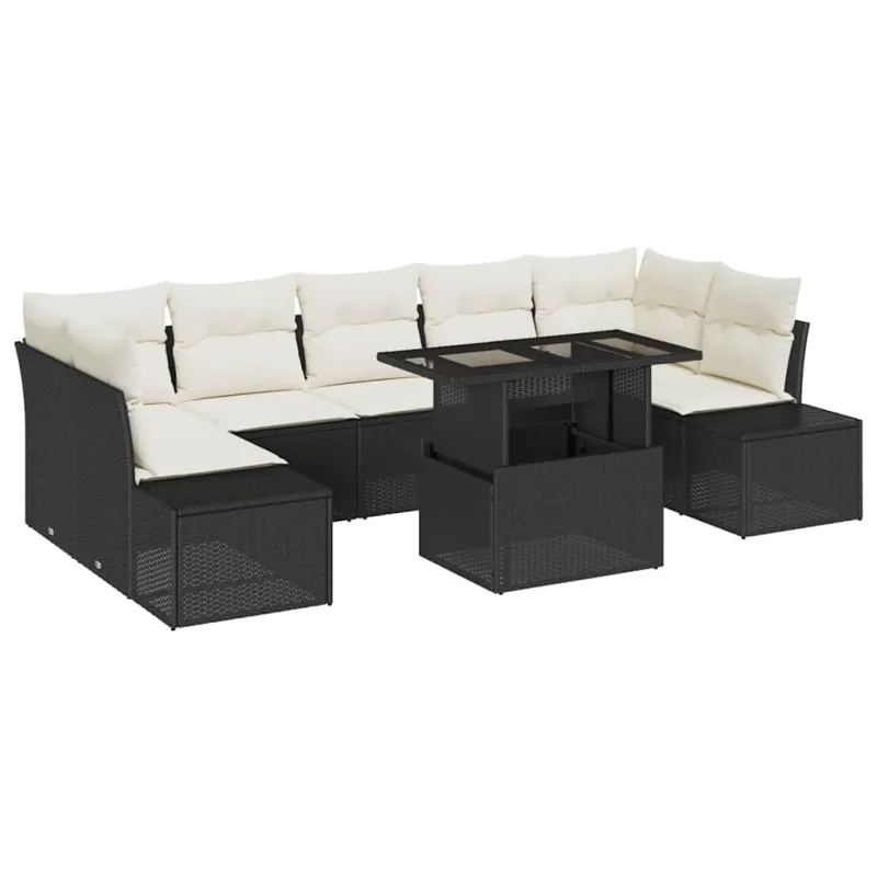 Sodo Sofų Rinkinys su pagalve 8 pcs Juoda ir kreminė