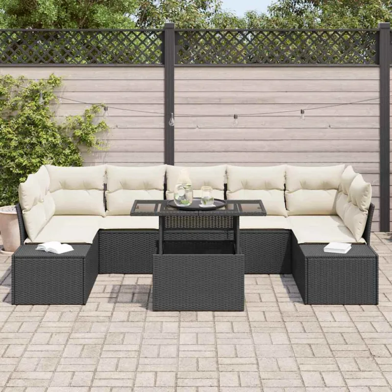 Sodo Sofų Rinkinys su pagalve 8 pcs Juoda ir kreminė
