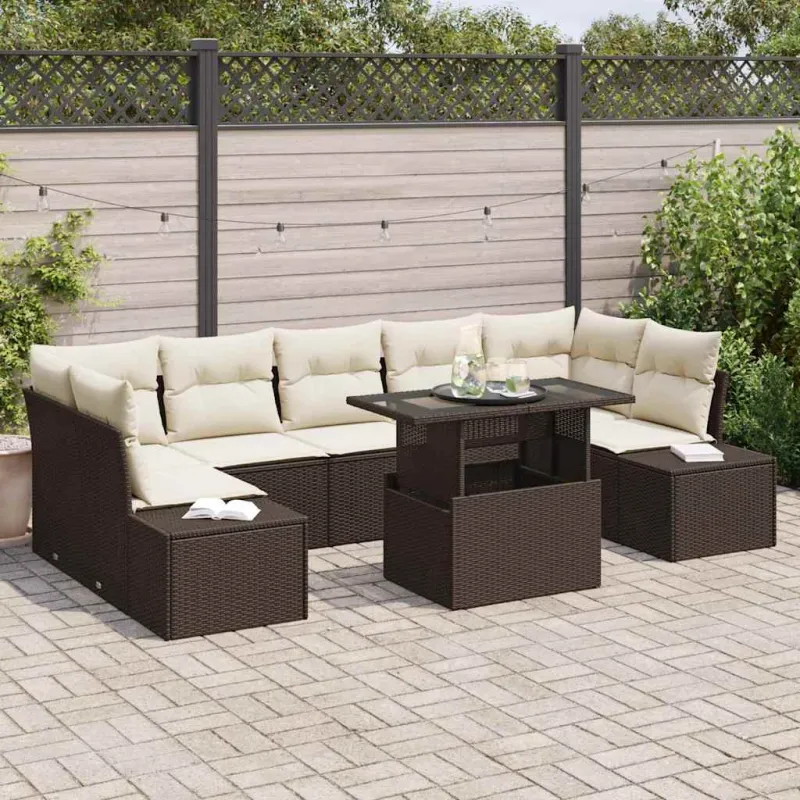 Sodo Sofų Rinkinys su pagalve 8 pcs Ruda ir grietinėlė