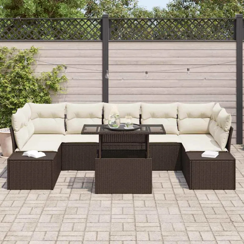 Sodo Sofų Rinkinys su pagalve 8 pcs Ruda ir grietinėlė