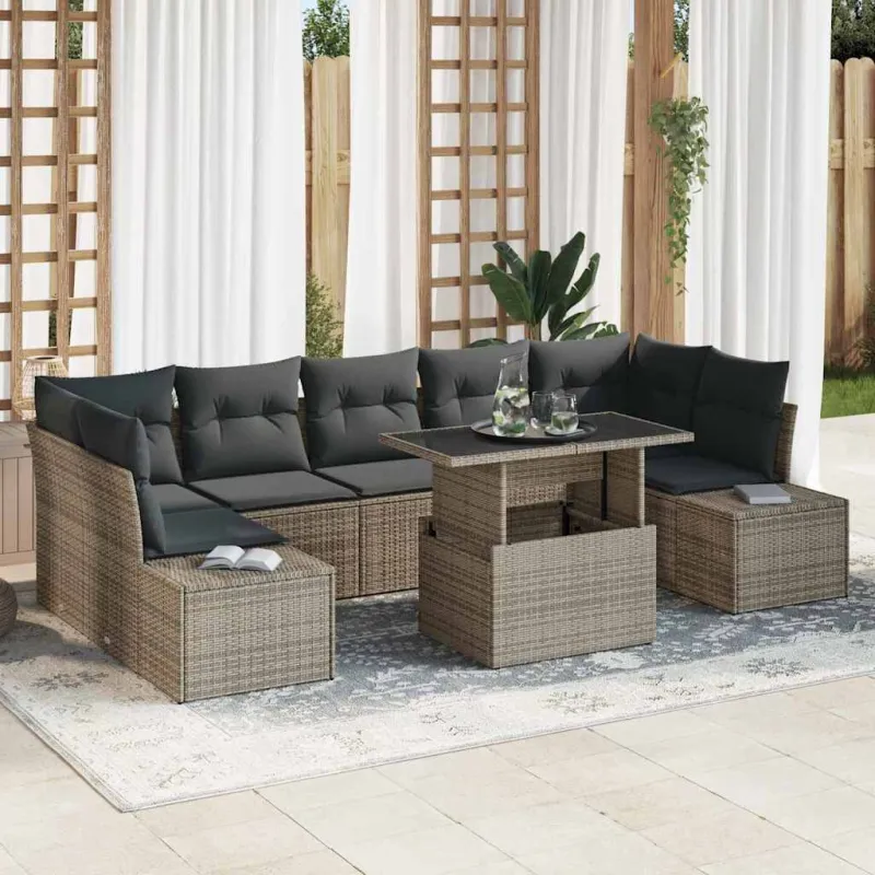Sodo Sofų Rinkinys su pagalve 8 pcs Pilka