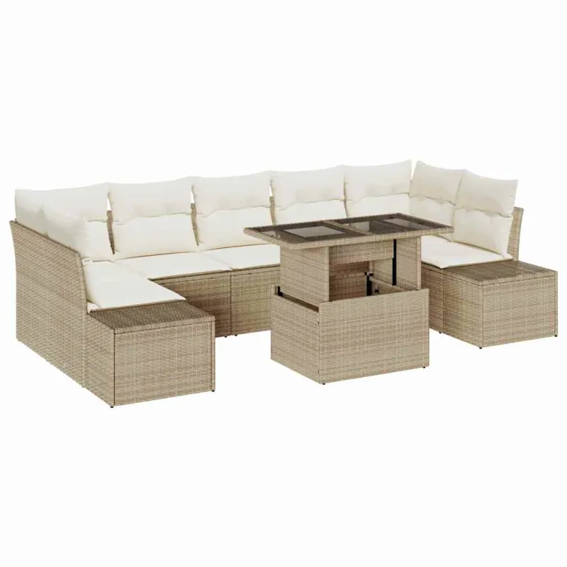 Sodo Sofų Rinkinys su pagalve 8 pcs Bežinė ir kreminė