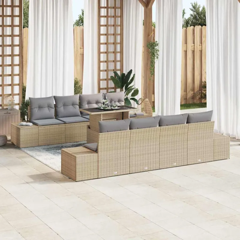 Sodo Sofų Rinkinys su pagalve 9 pcs Bežinė ir šviesiai pilka