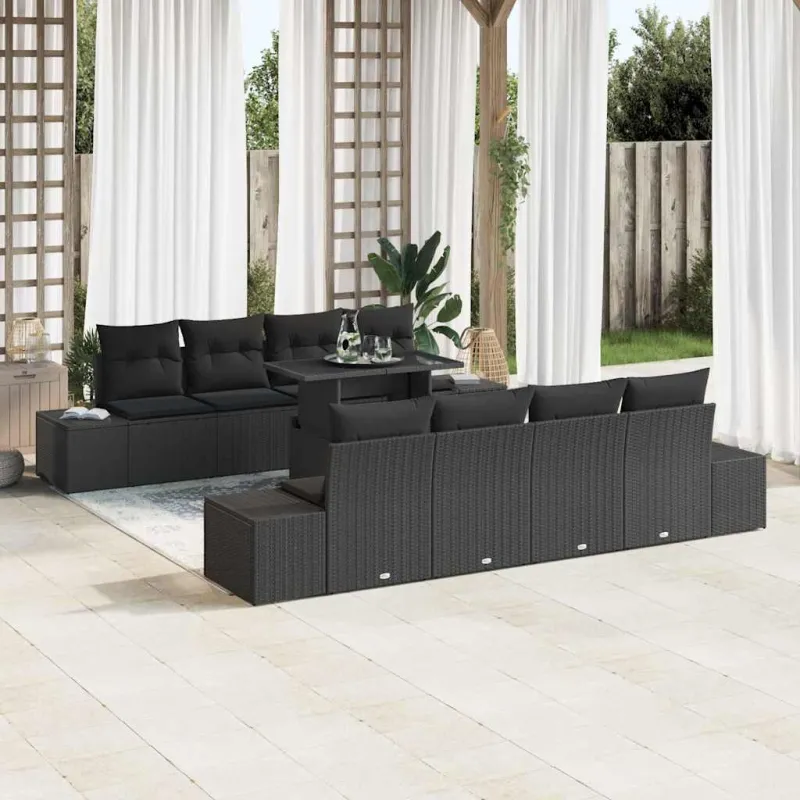 Sodo Sofų Rinkinys su pagalve su saugykla 9 pcs Juoda