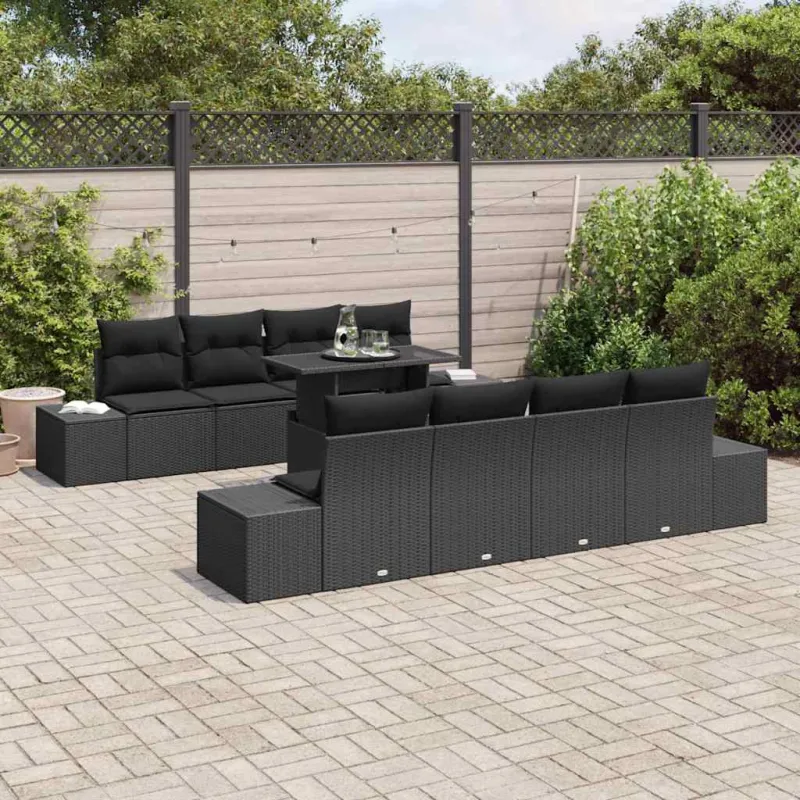 Sodo Sofų Rinkinys su pagalve su saugykla 9 pcs Juoda