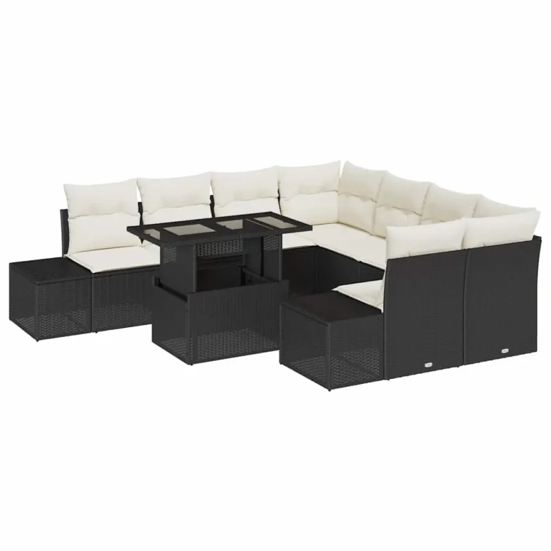Sodo Sofų Rinkinys 9 pcs Juoda ir kreminė poliratanas