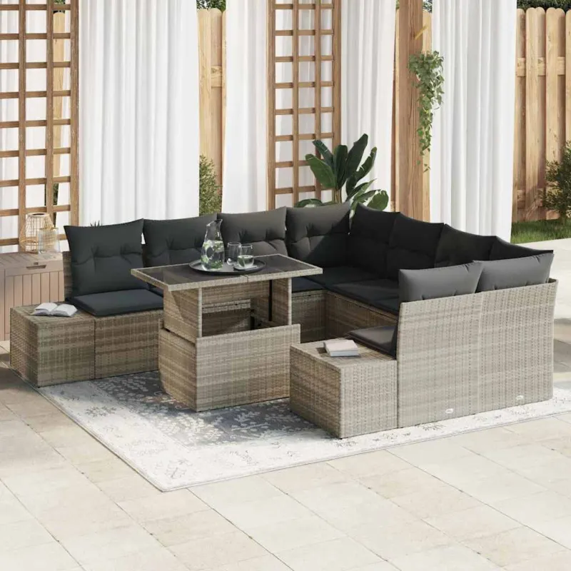 Sodo Sofų Rinkinys 9 pcs Šviesiai pilka ir tamsiai pilka