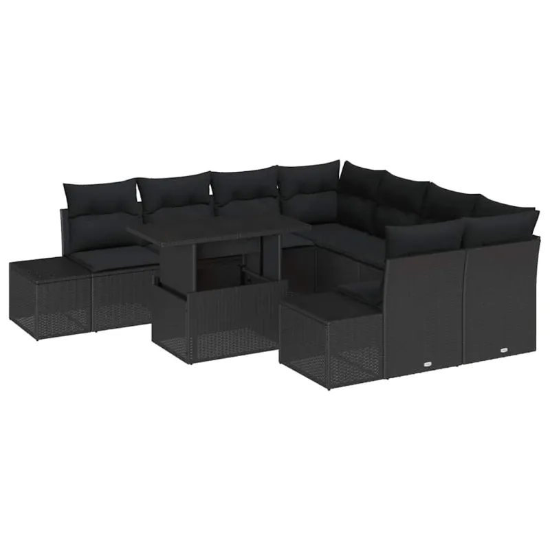 Sodo Sofų Rinkinys su pagalve 9 pcs Juoda poliratanas